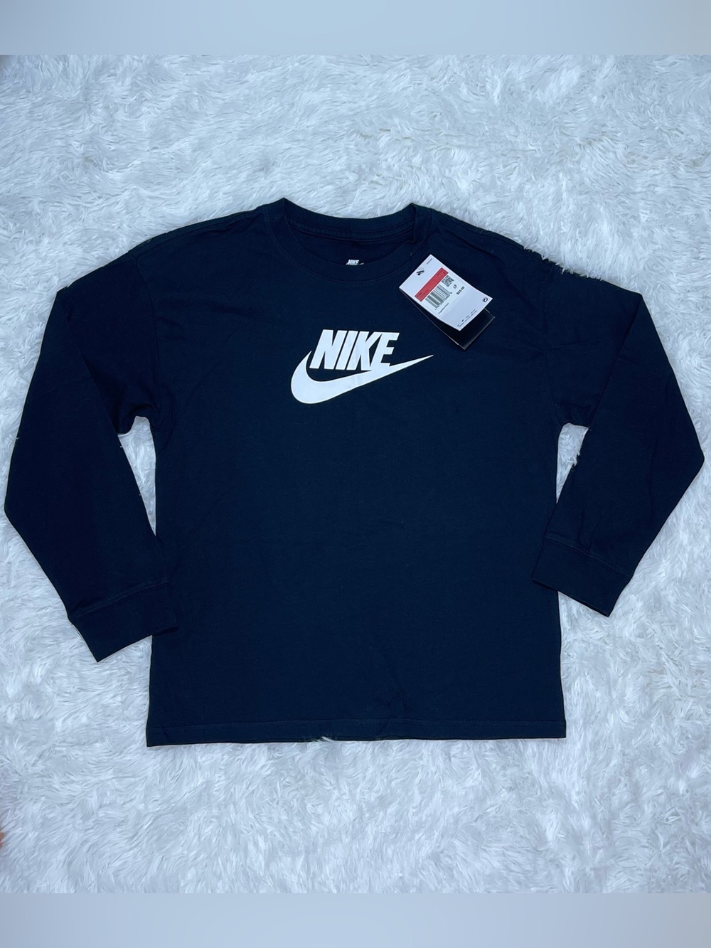 Nike kid’s Black Long Sleeve Tee with White Logo brand new
